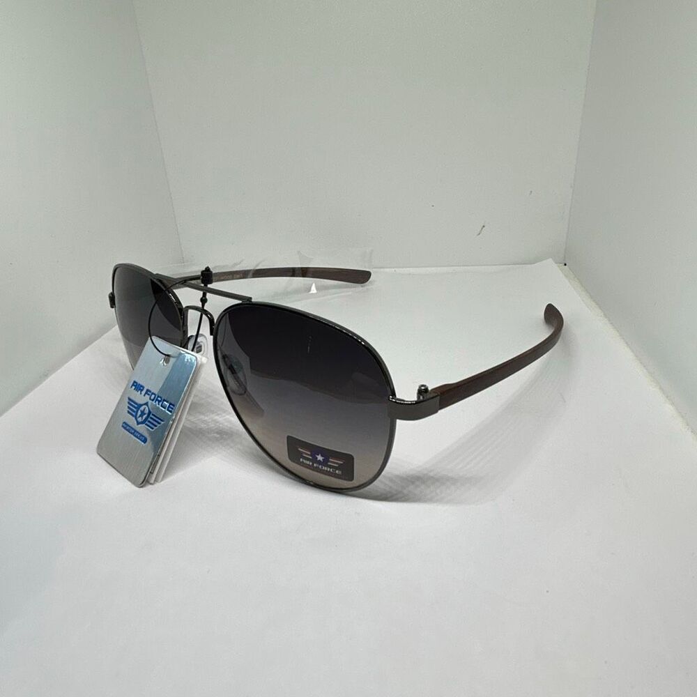 Air Force Aviator Sunglasses UV400 Metal Frame Wood Grain Temples New